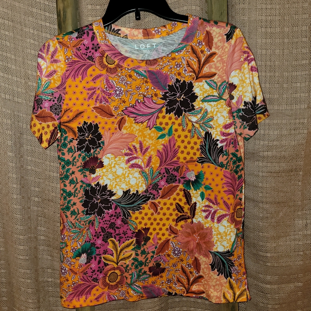 Tropical Orange & Pink Loft Patchwork Bloom Everyday Crew Top
